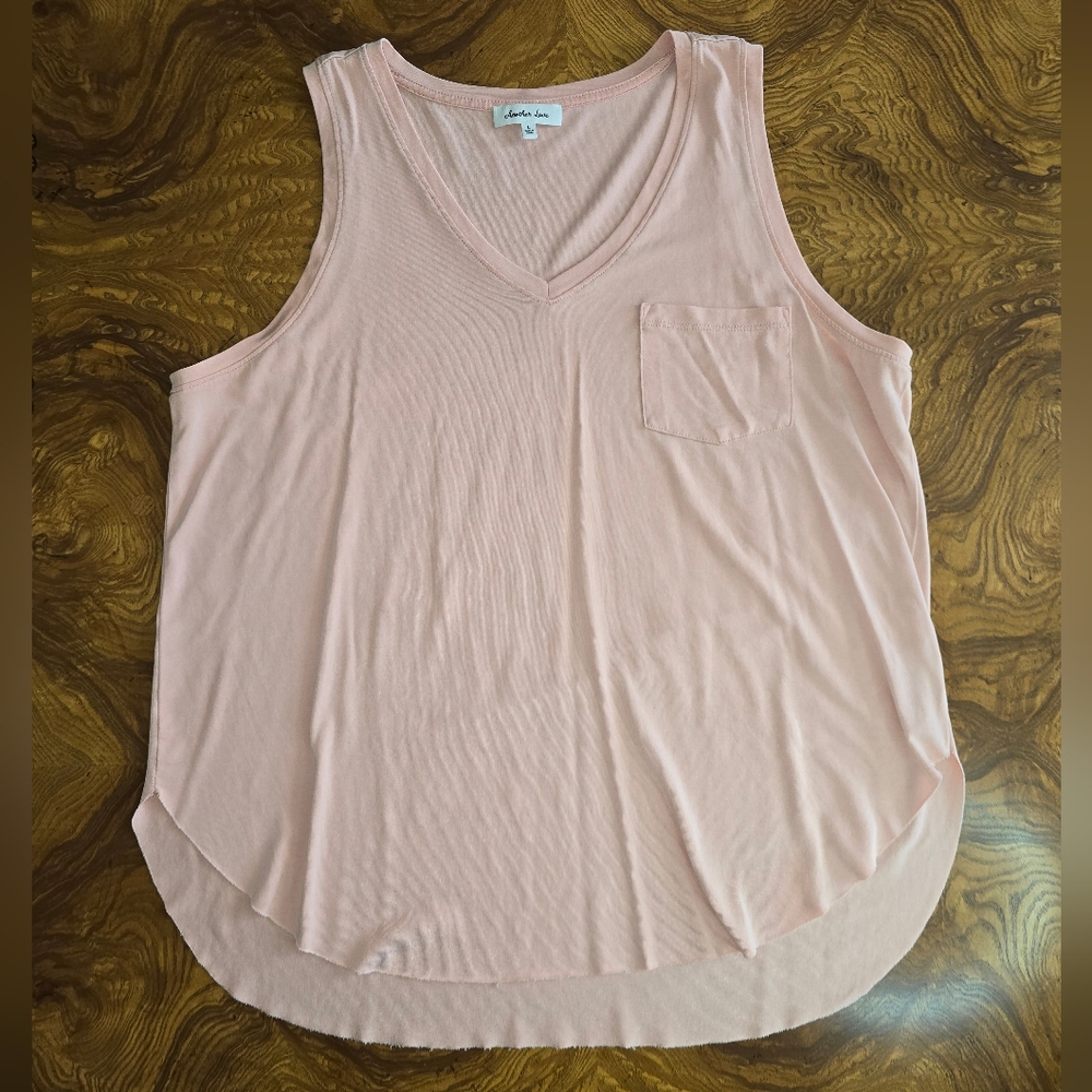Another Love Esther V-Neck Pocket Tank Top in soft peach, Womens Large